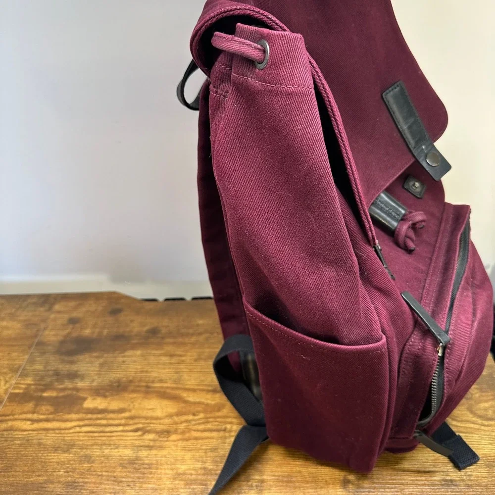 Everlane Modern Snap Backpack Burgundy Twill Laptop Bag Minimalist School Travel